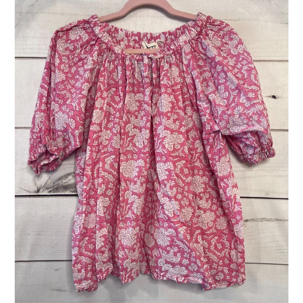 SZ Blockprints Pink Floral Top Size SM‎ Preppy Cute